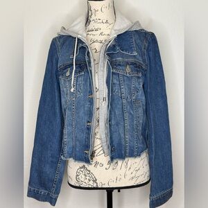 Veronica Beard Iconic Dickey Denim Jacket and removable grey fleece hoody